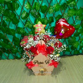 ancheta con rosas y chocolates caja vintage para mujer